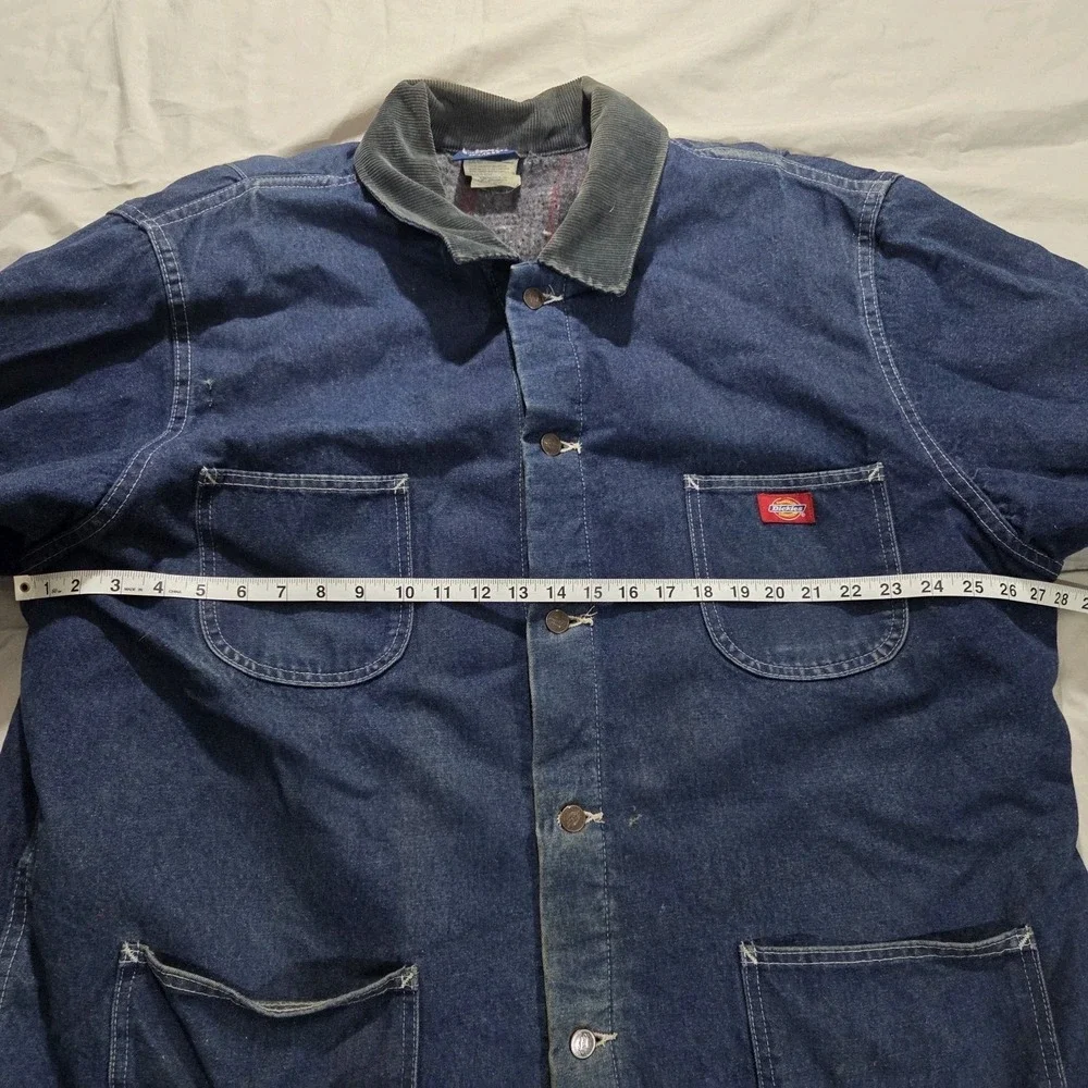 Dickies Distressed Denim Blue Chore Coat Blanket Lined Corduroy Collar Mens XXL